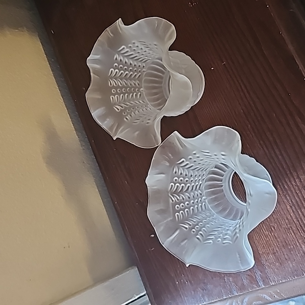 Two Frosted Ruffled Glass Shades - Picture 2 of 7